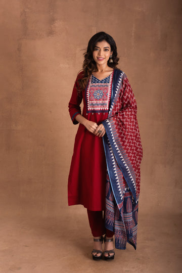 Rich Maroon and Navy Blue Salwar Suit Set