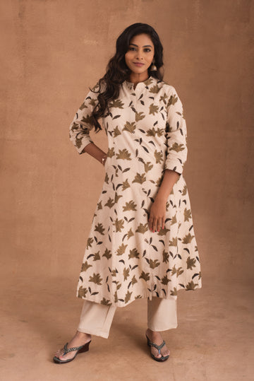 Nature's Whisper Beige A-Line Kurta Set