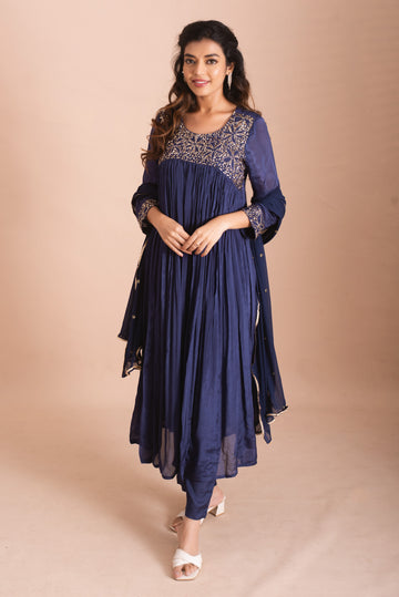 Midnight Blue Embellished Anarkali Suit Set