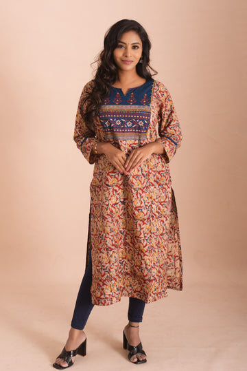 Jaipuri Hand Block Printed Blue and Beige Kurta