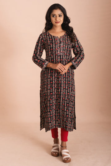 Midnight Garden Black Printed Kurta