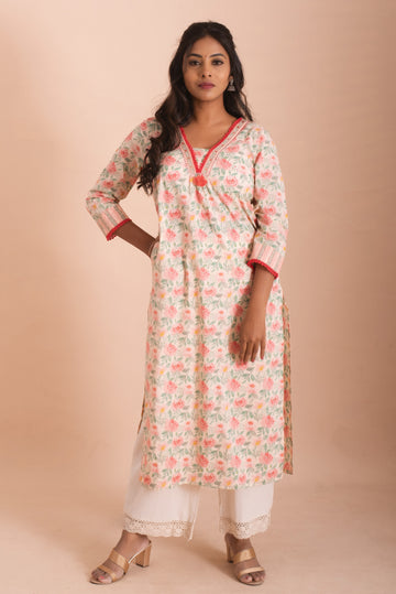 Floral Delight Peach and Cream Kurta