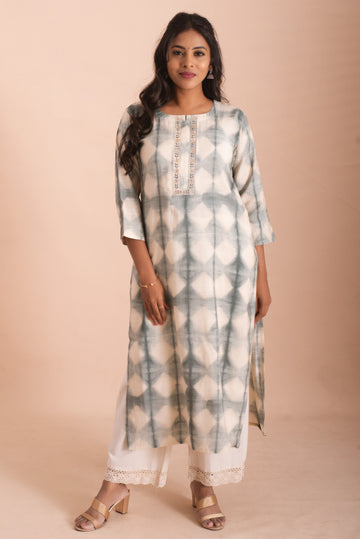 Subtle Elegance Sea Green and White Tie-Dye Kurta