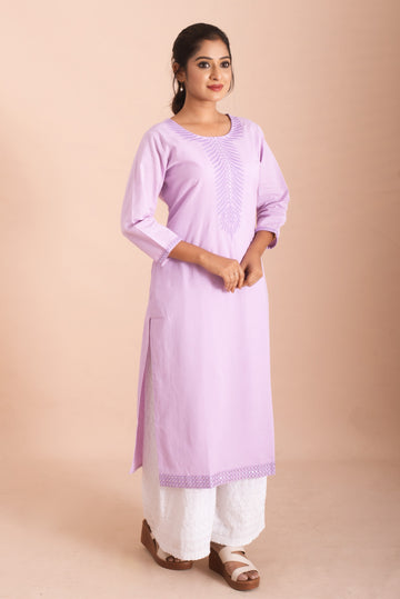 Lavender Grace Textured Neck Straight Kurta