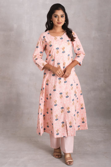 A-Line Blush Pink Floral Motif Kurta Set