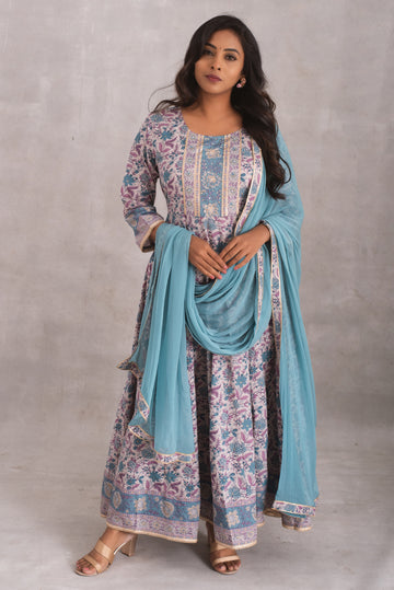 Serene Blossom Pastel Blue Anarkali Kurta Set