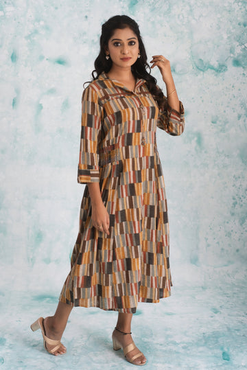 Striped Earthy Multicolor Bohemian Cotton Dress