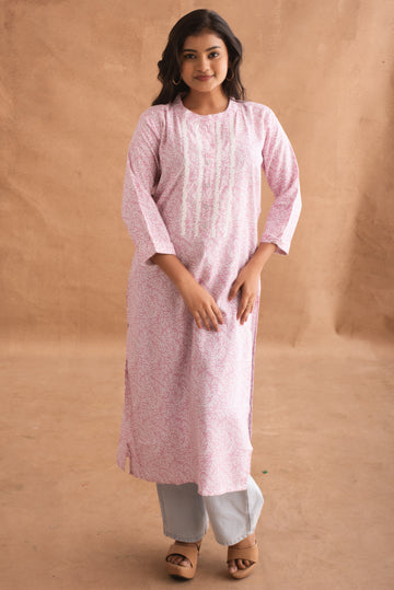 Swirl Faint Pink and White Kurta