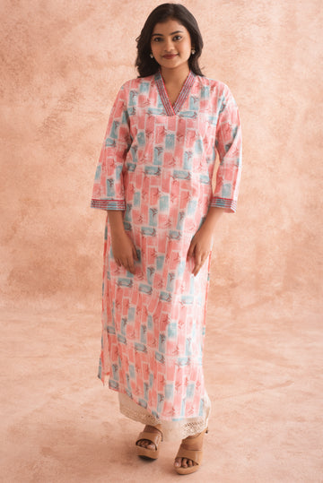 Dual Pastel Charm Printed Straight Kurta