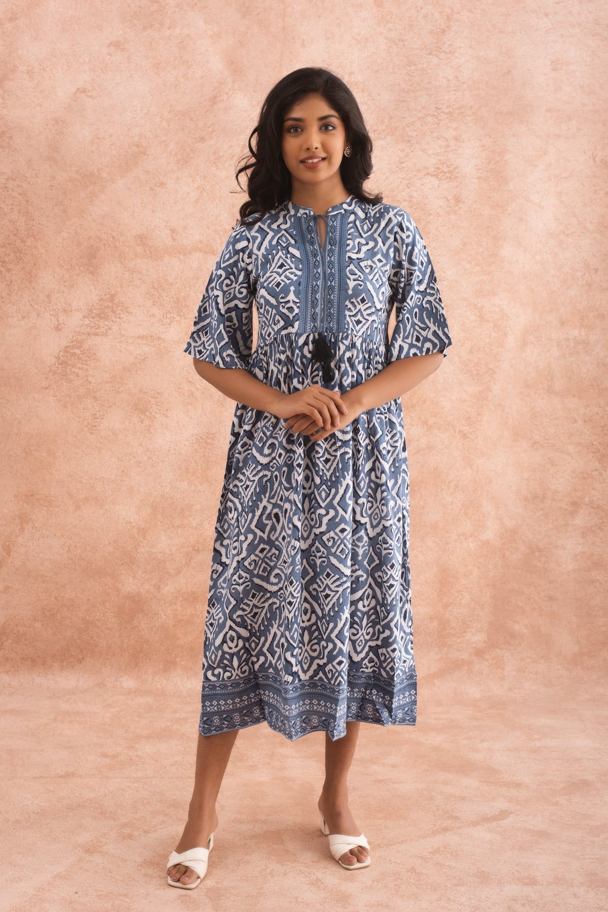Chic Indigo Blue and White Printed Knee-Length Dress PIKBIG.COM - WOMEN'S CLOTHING Chic Indigo Blue and White Printed Knee-Length Dress PIKBIG.COM - WOMEN'S CLOTHING