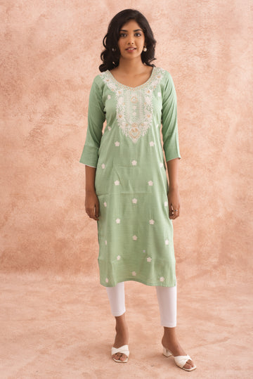 Pastel Sage Embroidered Elegance Kurta