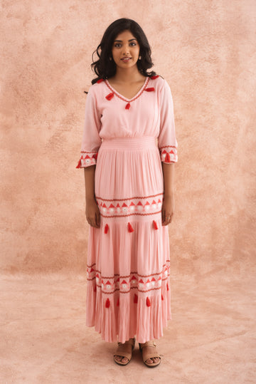 Blush Pink Coral Chic Tasseled Maxi Dress