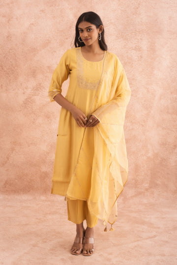 Golden Glimmer Macaroon Yellow Royal Kurta Set