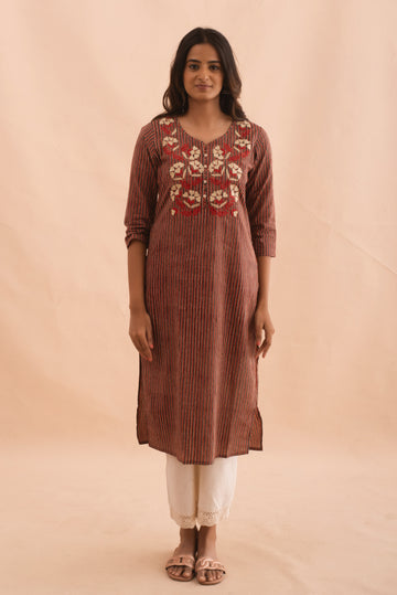 Rustic Charm Brown Striped Kurta