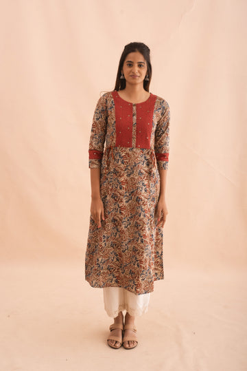 Beige Kalamkari Cotton Kurta