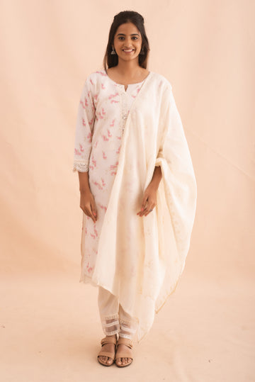 Elegant semi-linen white kurta set