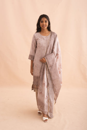 Silk Kurta Set with Floral Dupatta