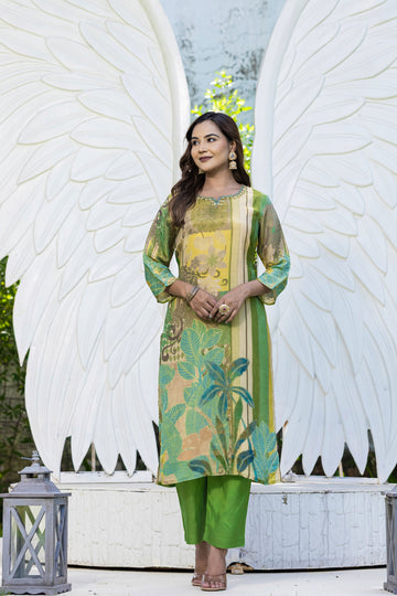 Leafy Lime Green Digital Printed Suit Set