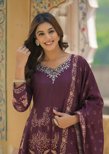 Plum Grace Anarkali Embroidered Kurta Set