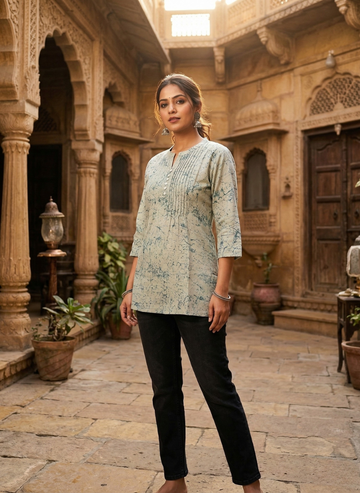 Sage Green Printed Short Kurta