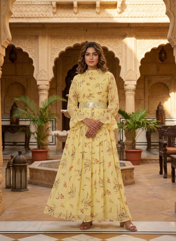 Butter Yellow Floral Anarkali Dress