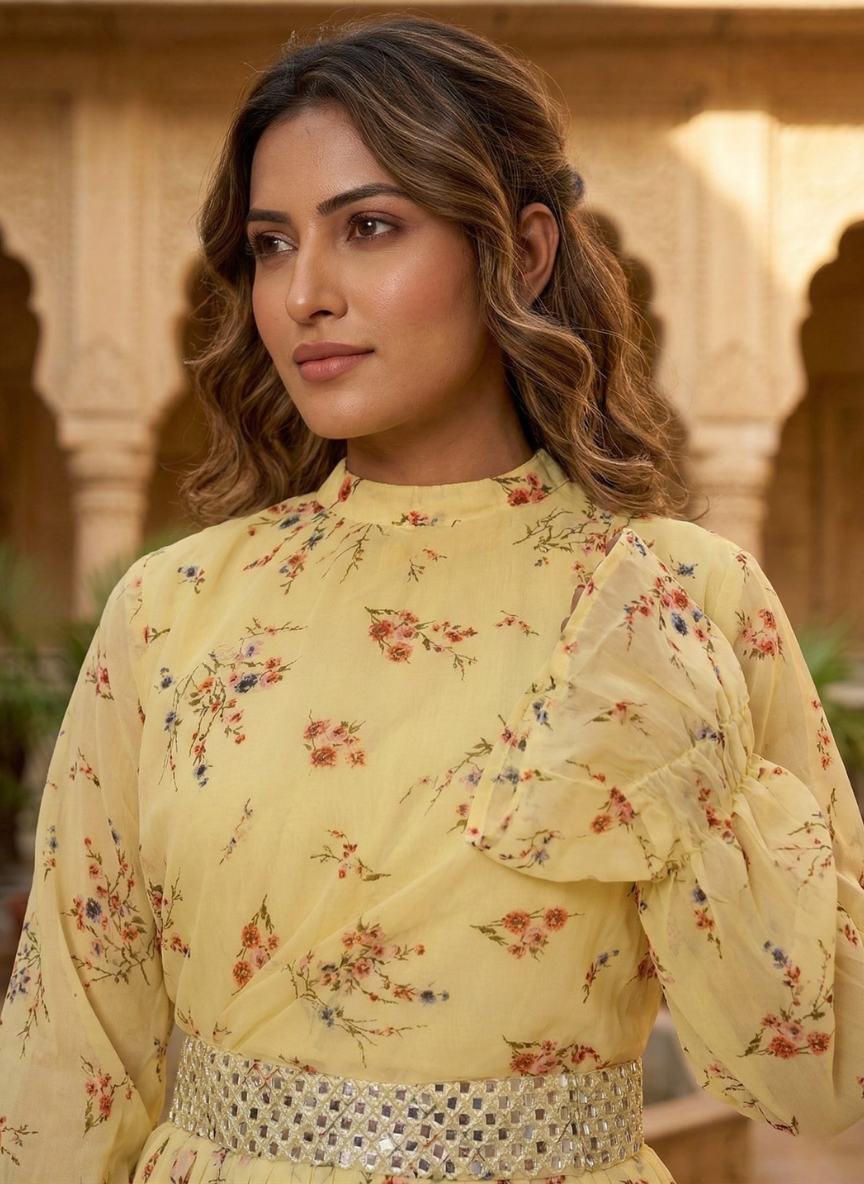Butter Yellow Floral Anarkali Dress