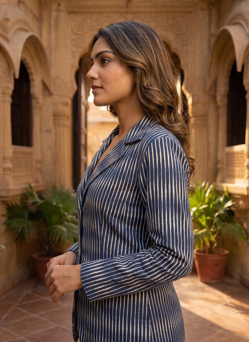 Indigo Striped Tailored Jacket
