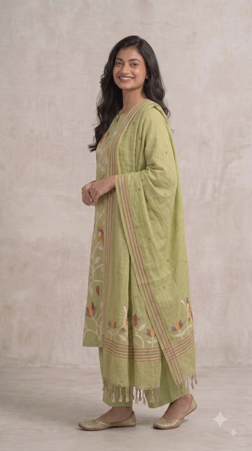 Verdant Birdsong Handcrafted Chanderi Set