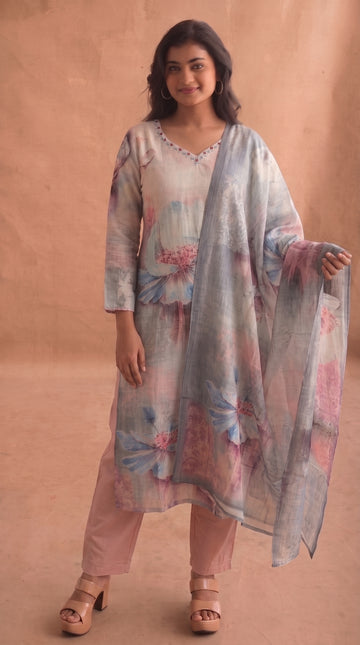 Pastel Bloom Printed Cotton Kurta Set with Dupatta