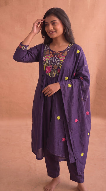 Premium Chanderi cotton Embroidered Salwar Set