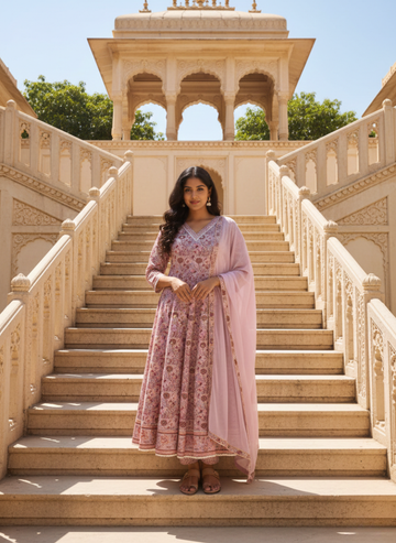 Carnation Pink Floral Cotton Kurta Set