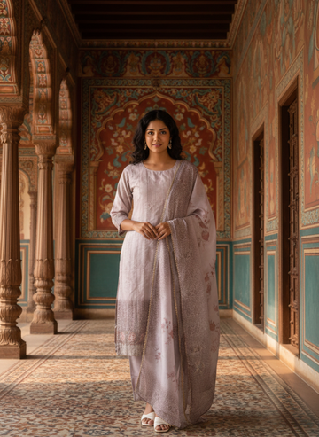 Silk Kurta Set with Floral Dupatta