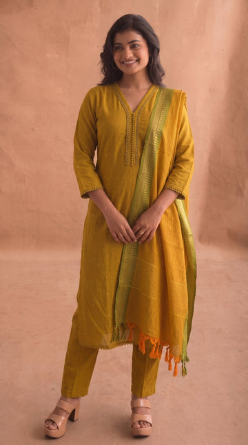 Mangalagiri cotton salwarset ( Multi Green )