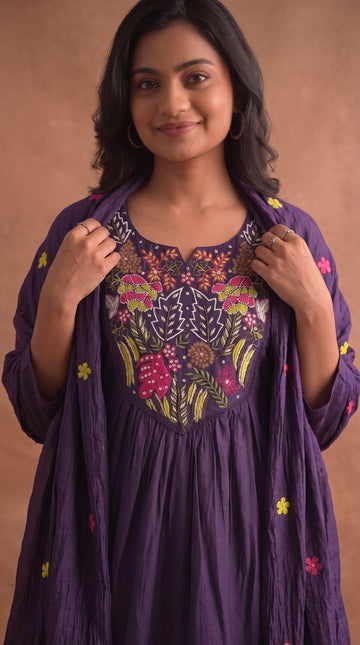 Premium Chanderi Embroidered Salwar Set