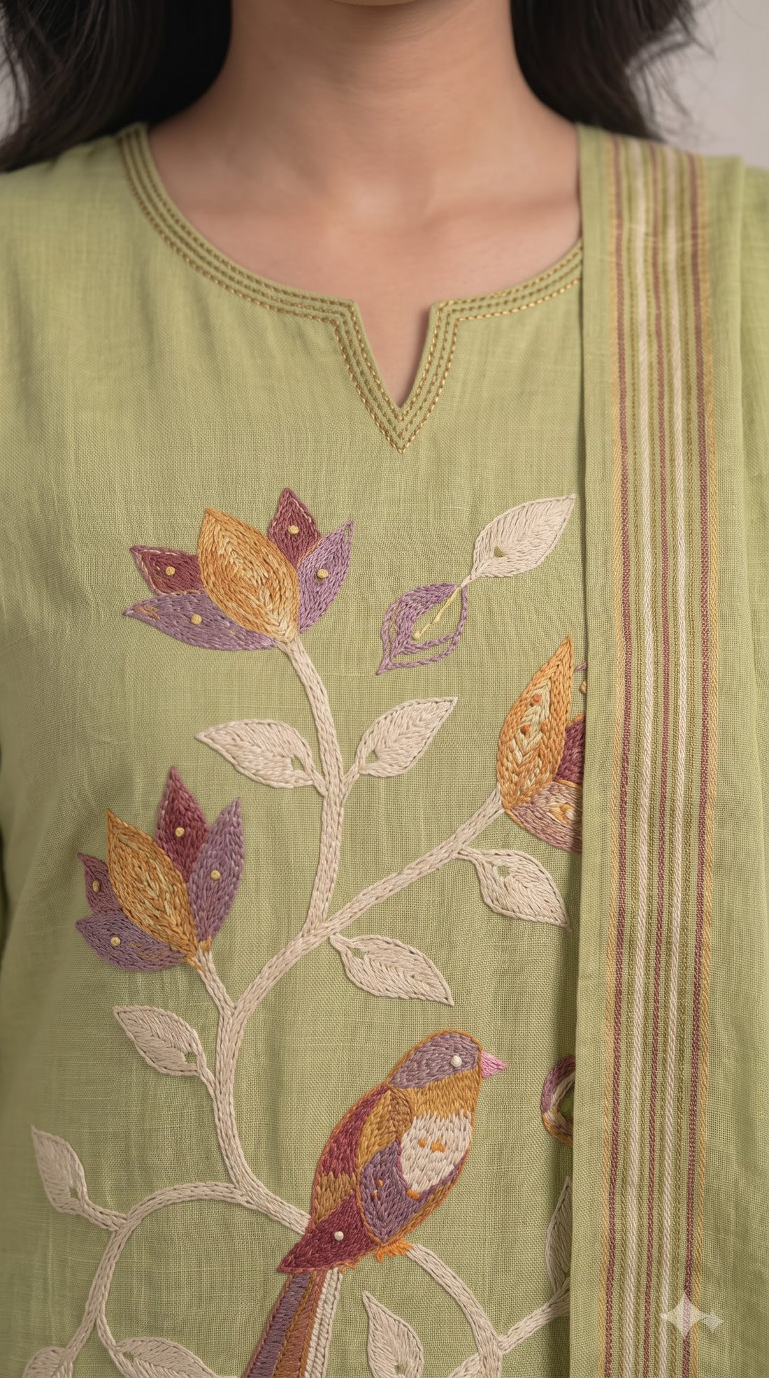 Verdant Birdsong Handcrafted Chanderi Set