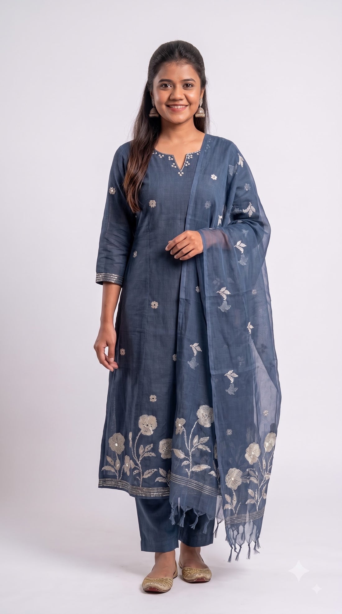 Midnight Bloom Embroidered Chanderi Salwar Set