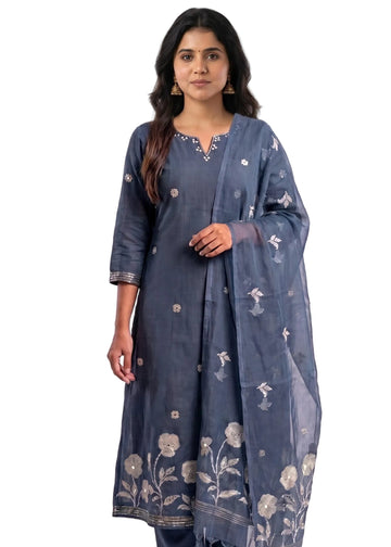 Midnight Bloom Embroidered Chanderi Salwar Set