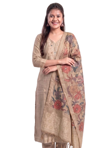 Sandstone Bloom Handcrafted Mulmul Cotton Suit Set