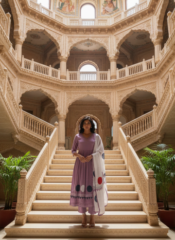 Purple Polka Boardered Anarkali Set