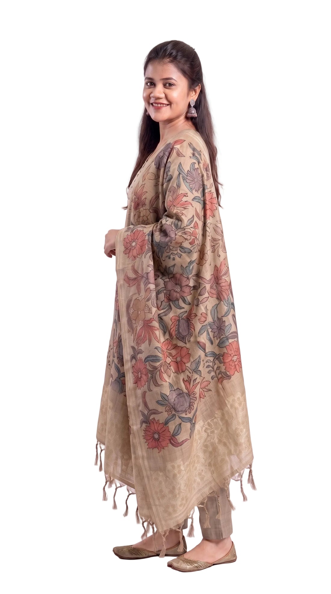 Sandstone Bloom Handcrafted Mulmul Cotton Suit Set
