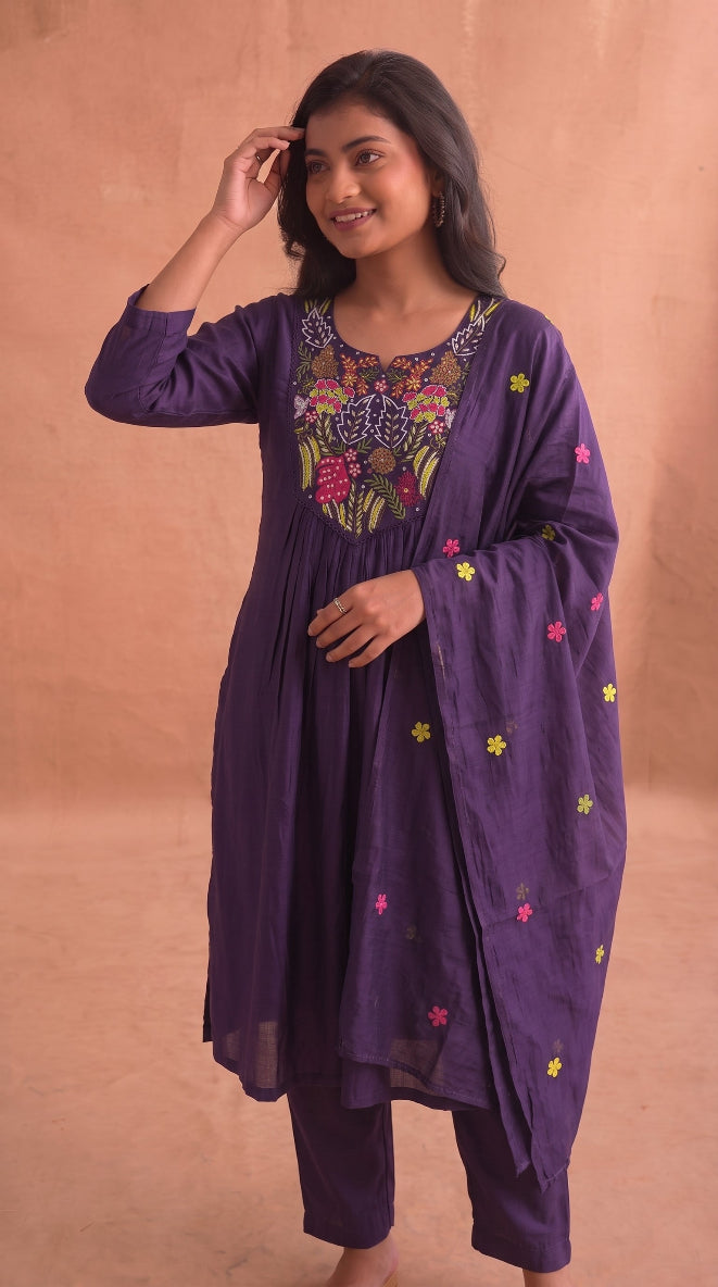 Premium Chanderi Embroidered Salwar Set