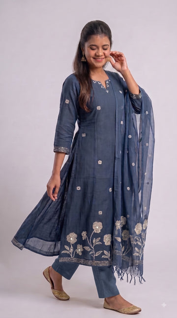 Midnight Bloom Embroidered Chanderi Salwar Set