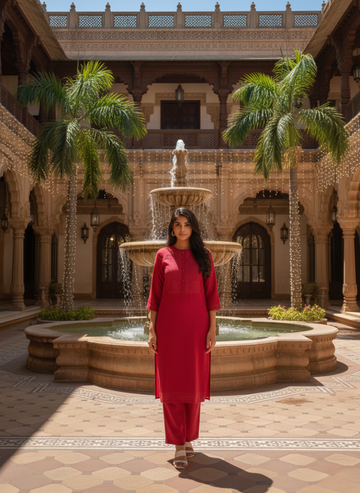Ruby red Embroidery Kurta set