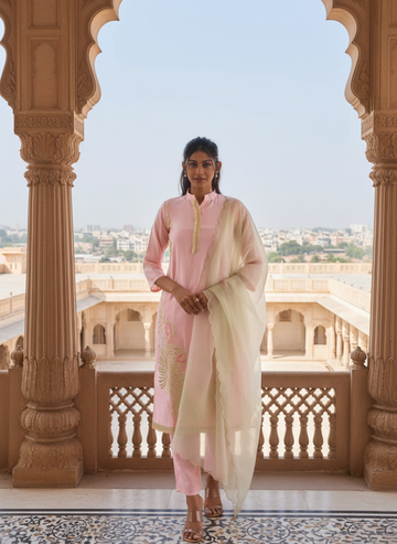 Elegant Pale Green and Pink Sequence Kurta set