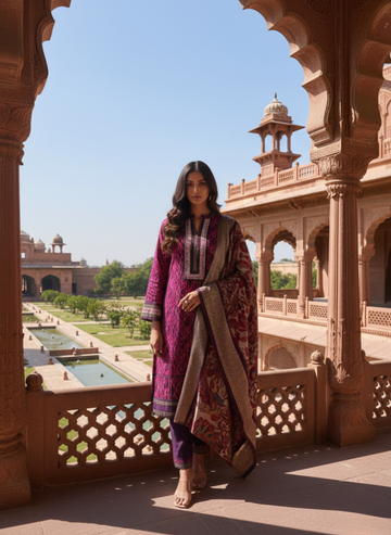 Burgundy Brown Geometric Print Kurta Set