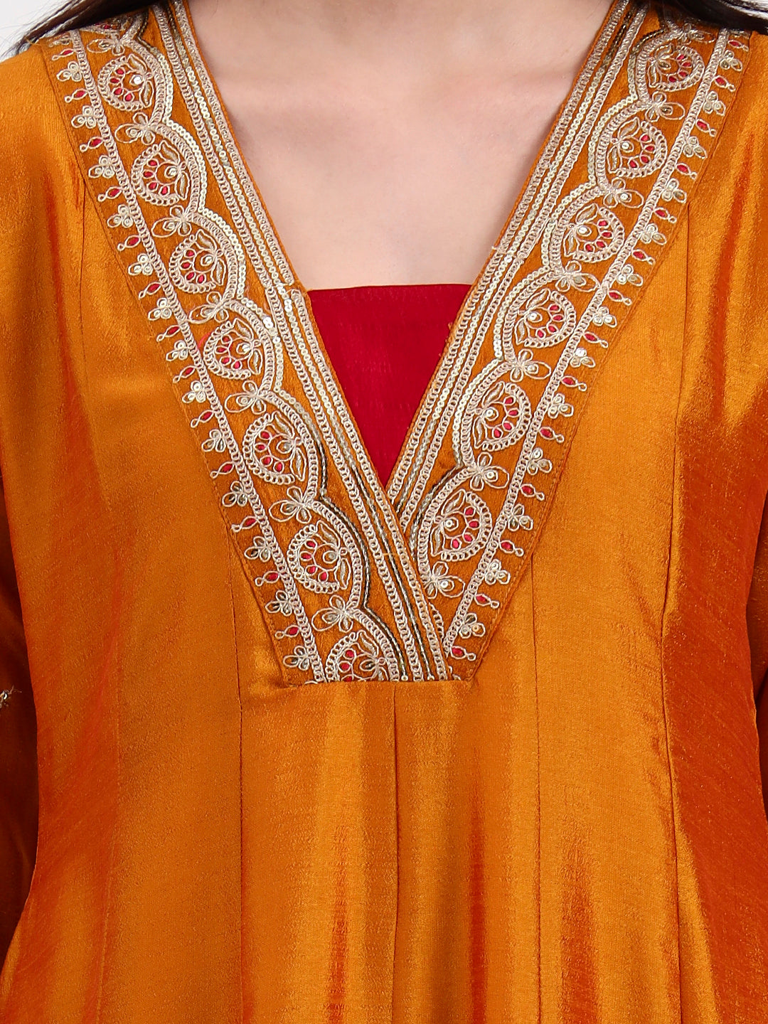Mustard Vichitra Kalidaar Stylish Anarkail Set