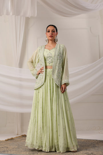Mint Green  Embroidered Jacket Set