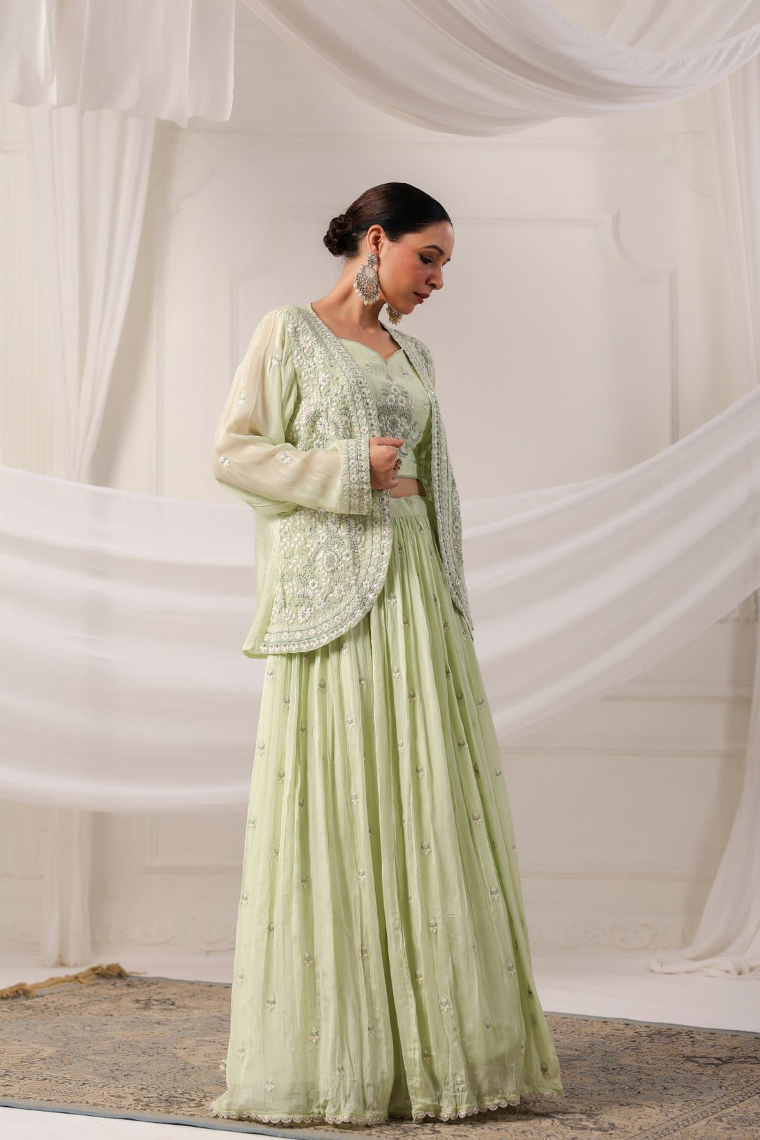 Mint Green  Embroidered Jacket Set
