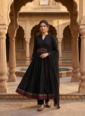 Classic Black Anarkali Kurta Set with Dupatta