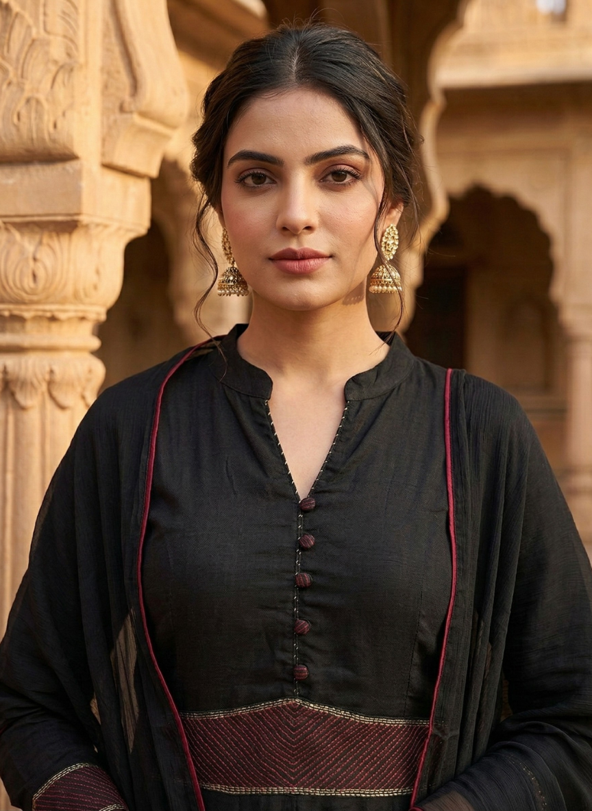 Classic Black Anarkali Kurta Set with Dupatta